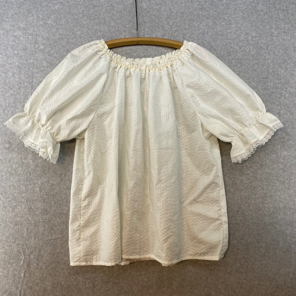 Vintage Square Dancing Top 48" Bust Lace Puff Sleeve Elastic Neck Traditional